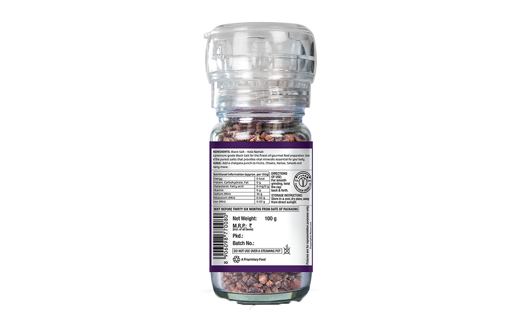 Lunn Black Salt Kala Namak   Glass Bottle  100 grams